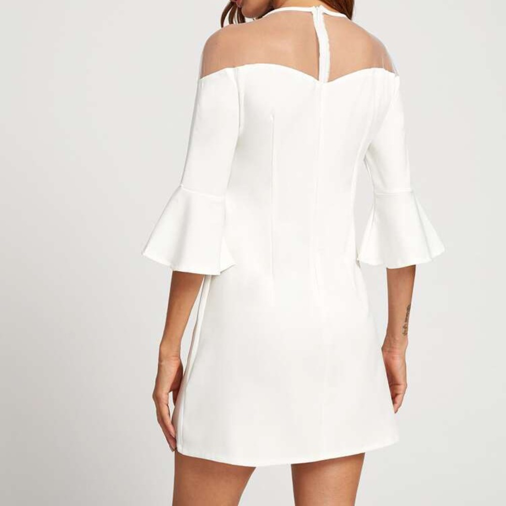 NWOT Mesh Shoulder Bell Sleeve Embroidered Dress - Picture 4 of 5